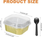 HARFINGTON 40Pack 10oz Disposable Mini Cake Pans with Lids and Spoons Gold Aluminum Foil Square Baking Cupcake Dessert Cups Tin for Birthday Party