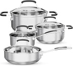 Stainless Steel Pots and Pans Set, 8 Pcs Non Toxic Cookware Set 5 Ply Base, Kitchen Pots Set, Induction Pans Set, Non Toxic 18/8 Dishwasher Safe