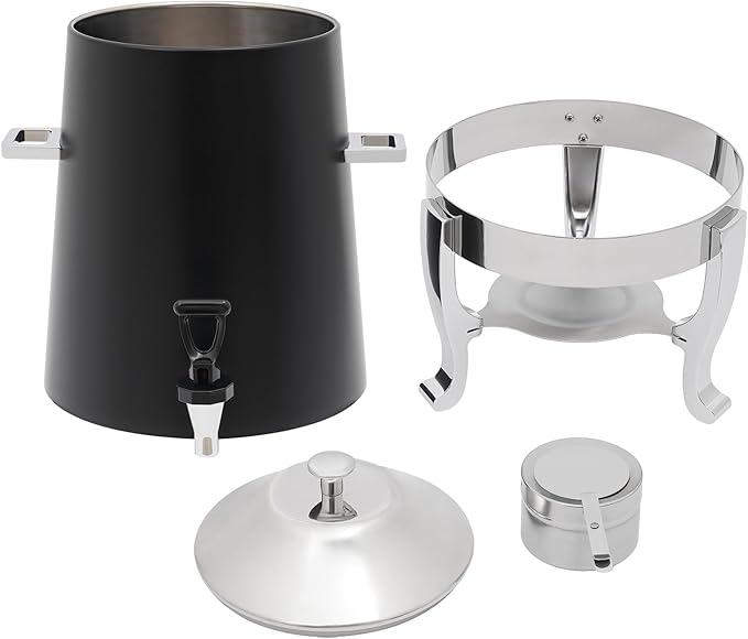 Coffee Urn with Fuel Holder 3.5 Gal/13L, Stainless Steel Beverage Dispenser Hot Drink Dispenser with Stand, Tea Water Coffee Chafer Urn for Parties Buffet Catering Commercial Home (Silver, Black)