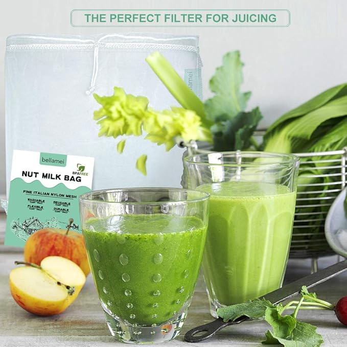 2 pack - XL 12"x12" Nut Milk Bags Reusable Food Strainers Nut Bags For Almond/Soy Milk Greek Yogurt Professional for Cold Brew Coffee Tea Beer Celery Juice Fine Nylon Mesh