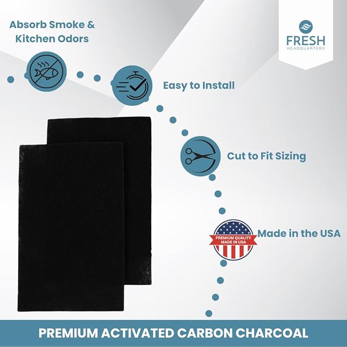 2-Pack Activated Carbon Charcoal Microwave Hood Filters - 18" x 15" Cut To Fit Kitchen Air Filter - Universal for Frigidaire, Whirlpool, GE, LG, Maytag and KitchenAid, Made in USA