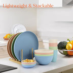 Wheat straw plates and bowls sets of 16 - Unbreakable wheat straw dinnerware sets for kids - Alternative plastic dinnerware set service for 4 - Microwave safe and Dishwasher safe bowls. Nordic