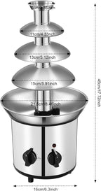 4 Tier Chocolate Fondue，430 Stainless Steel Chocolate Fountain Machine, Electric Chocolate Melting Fondue Fountain Set, Chocolate Fountain Machine for Chocolate Candy Butter Cheese