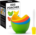 4pcs Silicone Egg Poacher Cups with BONUS Oil Brush, Nonstick Egg Poaching Cups for Air Fryer, Baking oven or Stovetop Egg Cooking, BPA Free.
