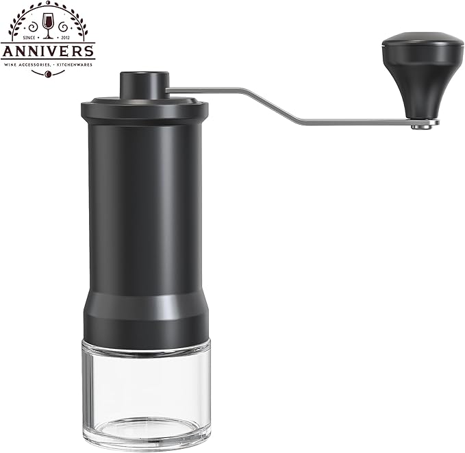 Manual Coffee Grinder Hand Coffee Bean Grinder Burr Grinder, Adjustable Coarseness Ceramic Burr Glass Jar Stainless Steel Crank Brush, for Espresso French Press Drip, Moulin à Café Manuel