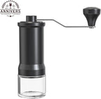 Manual Coffee Grinder Hand Coffee Bean Grinder Burr Grinder, Adjustable Coarseness Ceramic Burr Glass Jar Stainless Steel Crank Brush, for Espresso French Press Drip, Moulin à Café Manuel