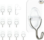 Adhesive Wall Hooks No Damage, Stick On Hooks for Hanging 10 Pack - Transparent Stainless Steel 5KG Heavy Duty, Waterproof Removable (3.5x5.3cm) Kitchen Bathroom Office, Ganchos para Pared
