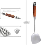 Chinese Wok Spatula, 304 Stainless Steel Spatula with Heat Resistant Wooden Handle Wok Utensils,Silver/15.7Inch