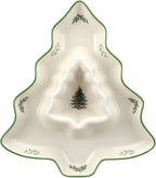 Spode Christmas Tree Chip and Dip Tree-Shaped Dish - 13-Inch Porcelain Holiday Serveware for Appetizers, Chips - Festive Ceramic Tableware - Dishwasher, Microwave, Freezer Safe