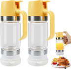 Honey Dispenser No Drip with Stand, 12 OZ Glass Honey Jar, Syrup Dispenser, Easy One Hand Use Honey Pot for Coffee or Tea, Mess Free Honey Dispenser for Syrup, Honey Container (2PCS Yellow)