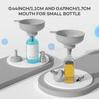 Pisol Wide Mouth Versatile Funnel, Canning Funnels for Kitchen Use, Food Grade Plastic Cooking Funnel Set with 4 Size Spouts and 2 Strainers for Filling Different Bottles and Bags, Grey