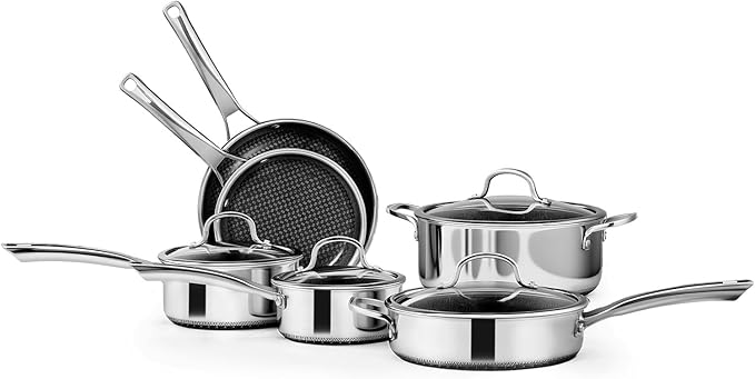 Bonnlo 10 Pieces Cookware Set, 3-Ply Stainless Steel Skillets Set, Non-Toxic Kitchen Set, Oven & Dishwasher Safe, Induction Cooking Set, PFOA & PTFE Free, Compatible for All Cooktops