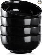 DOWAN 22 OZ Ceramic Soup Bowls & Cereal Bowls - 6" Classic Bowls Set of 4 for Soup, Cereal, Oatmeal, Fruit, Rice - Dishwasher & Microwave Safe (Black)
