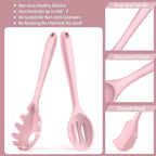 P&P CHEF Silicone Cooking Utensils Set of 7, Heat-proof Kitchen Utensils Set for Nonstick Cookware, Non-stick Spatula, Slotted Turner, Soup Ladle, Pasta Server, Spoon for Cooking Serving - Pink