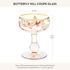 MACKENZIE-CHILDS Coupe Glass, Decorative Stemmed Cocktail Glass, 11 Ounces, Butterfly Hill