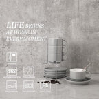 Sweejar Porcelain Espresso Cups with Saucers, 4 Ounce Stackable Cappuccino Cups with Metal Stand for Coffee Drinks, Latte, Tea - Set of 4 (Gray)