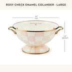 MACKENZIE-CHILDS Enamel Colander, Decorative Kitchen Strainer, Large, Pink-and-White Rosy Check