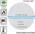 LadayPoa 10Pcs 11 inch Reusable Round Silicone Steamer Liners Non-stick Silicone Steamer Mesh Mat Pad Dim Sum Mesh for Home Kitchen or Restaurant