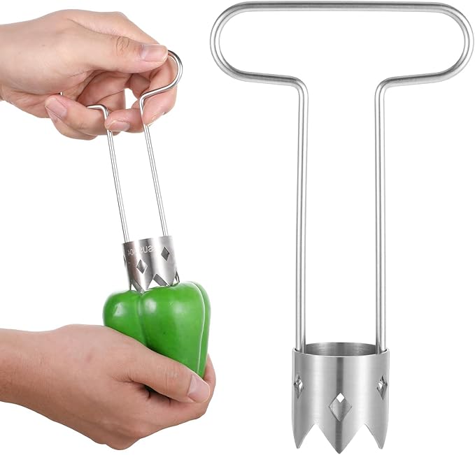 Red Bell Pepper Seed Corer,T Shaped Vegetable and Fruit Corer Remover Stainless Steel Pepper Seed Corers Remover Practical Kitchen Gadget for Peppers,Tomato,Apple Corers Tool
