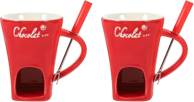 Garneck 2 Sets Chocolate Fondue Mugs Ceramic Multifunction Pot Chocolate Mug Porcelain Melt Chocolate Fondue Crucible Mini Fondue Pot for Cheese Caramel Butter