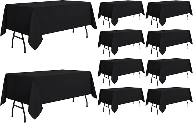 sancua 10 Pack Black Tablecloth 60 x 84 Inch, Rectangle Table Cloth for 4ft Tables - Stain and Wrinkle Resistant Washable Polyester Table Cover for Dining Wedding Banquet Party Buffet Restaurant