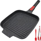Griddle Pan with Detachable Handle, 10 Inch Cast Aluminium Non Stick Steak Pan for Induction Hob, Black