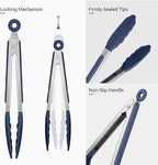 600ºF Heat Resistant Kitchen Tongs: U-Taste 9 in Silicone Cooking Tong with Firm Sealed Non Stick Rubber Tips & Silicon Coated 18/8 Stainless Steel Handle & Smooth Lock for Serving Grill-Midnight Blue