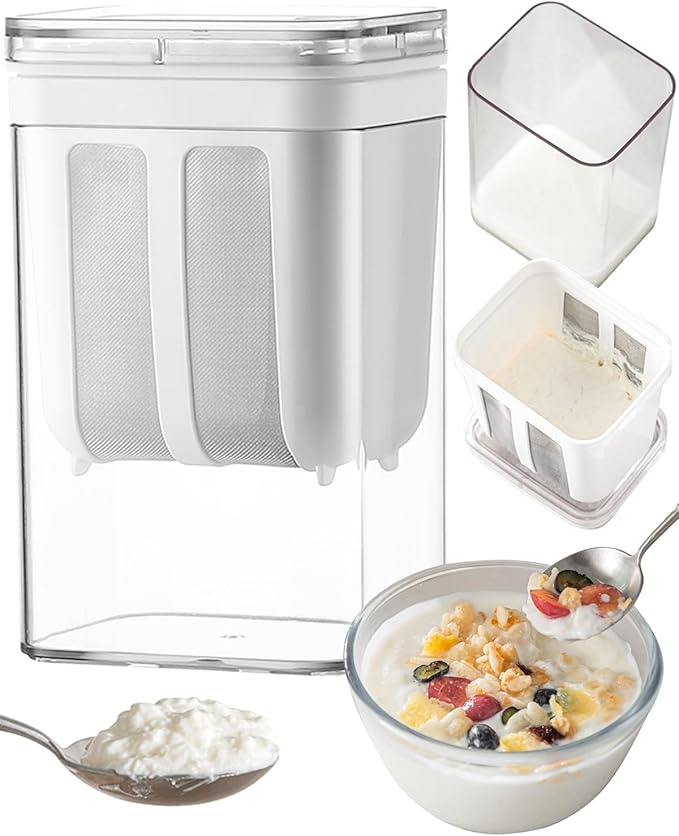 Yogurt Strainer, 19oz/562ml Thick Greek Yogurt Milk Filter, Food Strainer, Greek Yogurt Strainer with Stainless Steel Fine Mesh Bag and Lid for Yogurt, Soybean Milk, Kefir, Berries, Fruit Juice(1Pack)