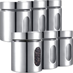 6 Pack Kitchen Canisters Set Airtight Coffee Sugar Tea Candy Storage Jars with Window Glass Stainless Steel Containers with Lids for Flour Cookies Spices Grains Kitchen Decorations(20 oz)