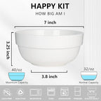HAPPY KIT Large Serving Bowls 7 Inch 40 Ounces Soup Bowls,White Ceramic Salad Bowl Set of 3 for Kitchen,Pasta Bowls, Pho, Noodle, Cereal - Dishwasher & Microwave Safe