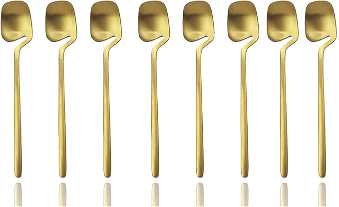 JASHII Mini Teaspoons Set Pack of 8 Stainless Steel Espresso Spoons for Coffee Sugar Dessert Cake Ice Cream Soup Antipasto Cappuccino, 5.3 Inch (Gold)