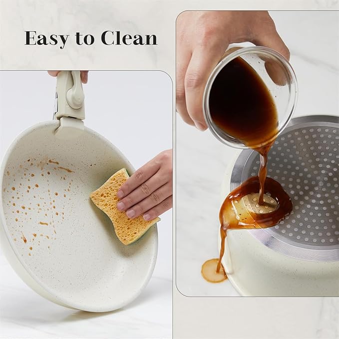 12 Pcs Pots and Pans Set, Nonstick Kitchen Cookware Sets Detachable Handle, Induction Healthy Non Stick RV Cookware, Dishwasher ＆ Oven Safe, Beige