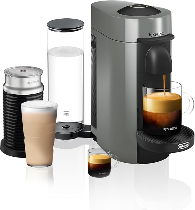 De'Longhi Nespresso Vertuo Plus Coffee and Espresso Maker by De'Longhi, Grey with Aeroccino Milk Frother