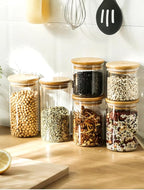 17oz Glass Food Storage Jars, Glass Jars with Bamboo Lids, Kitchen Storage Jars, Set of 12, Canisters with Airtight Lids for Spice, Coffee, Cookie, Pantry Organizers