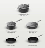 Pots and Pans Set Non Stick, Oven Safe 500F Premium Hard Anodized Induction Cookware Sets 8 Pcs, Frying Pans & Saucepans with Stay-Cool Handles, Glass Lids, PFAS/PFOS/PFOA/BPA Free, Black
