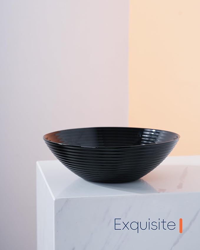 54 OZ Salad Bowl Set of 2, Opal Glass 9.5 inch Serving Dishes for Salad, Fruit, Kitchen Microwave & Dishwasher Safe, Black