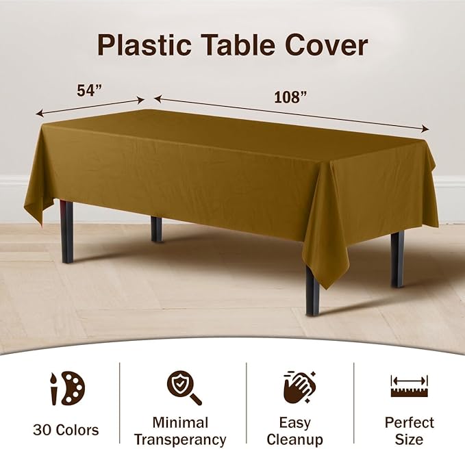 Exquisite Party Solids 12-Pack Premium Plastic Tablecloth 54in. x 108in. Rectangle Table Cover - Gold