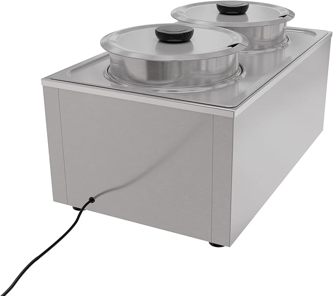 KoolMore Commercial Bain Marie Countertop Food Warmer, Soup Station, and Buffet Table Server with Two Serving Pots and Tap, Stainless-Steel Steamer with Auto Shut Off (CFW-4T), Silver