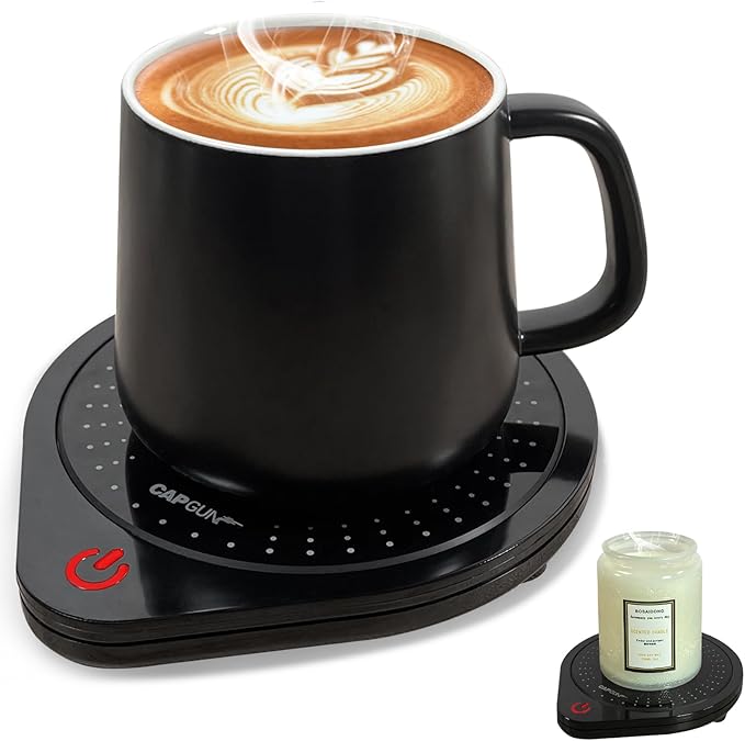 25W Electric Candle Warmer for Coffee Mugs, 75℃ Heating & Auto Shut-Off, Spill-Proof Desk Warmer for Beverages (White) (Black)