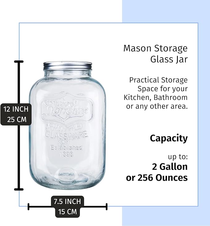 Diamond Star 2 Gallons Mason Jar with Aluminum Lids, Large Glass Wide Mouth Canning Food Storage Containers for Kitchen Canning Cereal, Pasta, Sugar, Beans, Spice, Preserves, Dog Treat