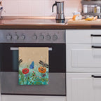 Dragonfly Floral Kitchen Towel Decorative Set of 2 Soft Absorbent Hand Towels Spring Summer Kitchen Decor Bloom Flowers Tea Towels Farmhouse Dish Towels for Kitchen Drying Bathroom Home Decor