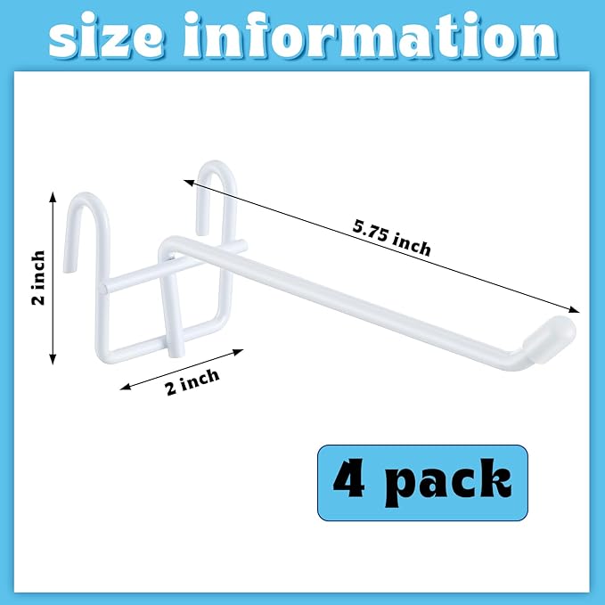 4 Pcs Accessory Hooks for Wire Shelving with Rubber Cover Heavy Duty Metal Hooks for Hanging Kitchen Utensils Wire Shelf Accessories Room Organization (White)