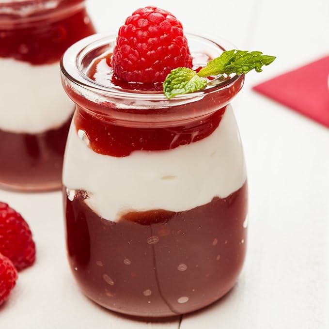 Restaurantware 3.5-OZ Glass Jars for Yogurt Milk Parfait and Pudding: Perfect for Bakeries Buffets Breakfast Bars and Restaurants - Yogurt Maker Glass Replacement Jar with Plastic Cap - 100-CT