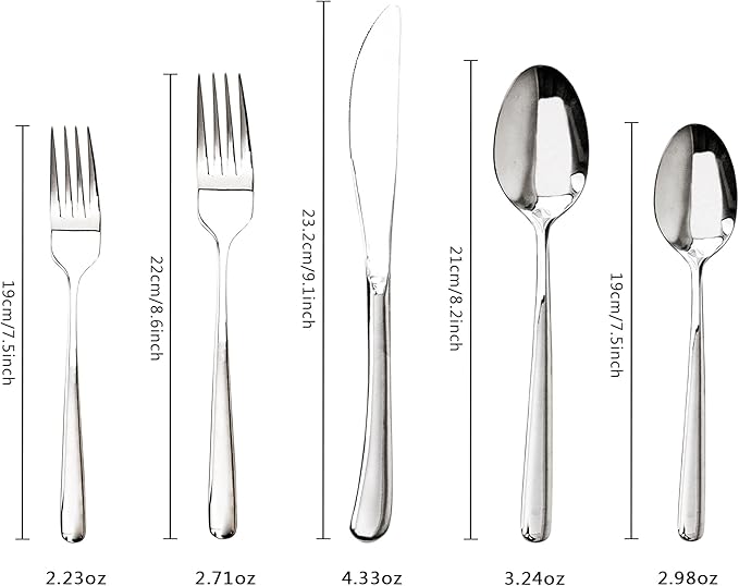 Silverware Set, Flatware Set – 18/10 Stainless Steel with Steak Knives, Mirror Polished, Ergonomic Handles, Dishwasher Safe, Perfect for Home, Party, Wedding, 20-Piece for 4 (Silver)