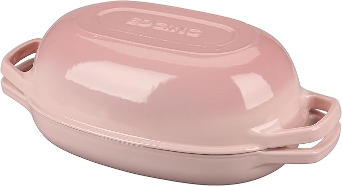 Enameled Cast Iron Dutch Oven Pot with Lid, Oval Dutch Oven for Bread Baking, Bread Oven for Homemade Sourdough Bread Baking, 5qt, Pink