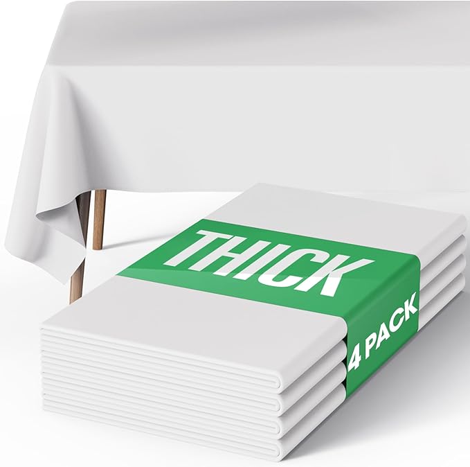 Pureegg Rectangle Table Cloth 60" x 84" – Durable Polyester Tablecloth Offers Reusable & Washable Protection, Ideal for Outdoor Party, Picnic, Wedding, Banquet and Birthday, 4 Pack, White