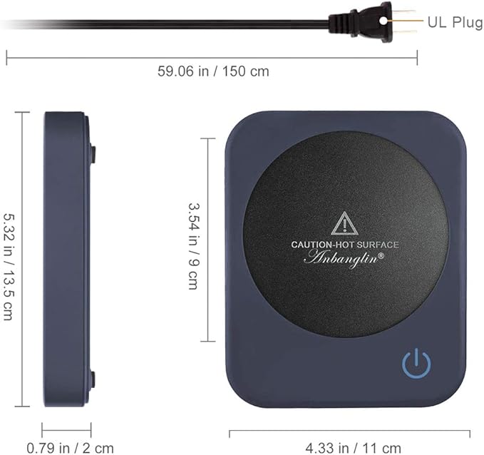 AnbanglinCoffee Mug Warmer, Smart Cup Warmer for Desk, 3 Temperature Control & Auto Shut Off, Electric Cup Warmer for Heating Candle,Milk,Tea,Beverage (Dark Blue-No Cup)