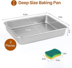 9x11 Baking Pan, Rectangle Cake Pan, 2-Pieces Nonstick Sheet Cake Pans Heavy Duty, Toaster Oven Tray Deep Size for Lasagna, Brownie, Siliver