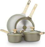 Bambù 6Pcs Cookware set, Die-cast Aluminum pots and pans, Nonstick frying pans and casseroles, Induction safe, PFOA-free (Green and Cream, 6 pcs)