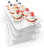 Extra Large Serving Tray Melamine Plastic for Party Supplies, 14" x 7" Platters for Serving Food, 4 pcs White Reusable Tray for Veggie, Snack, Fruit, Cookies, Desserts in Kitchen/Pantry Organization